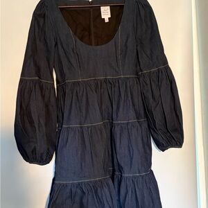 Cinq à Sept Dark Blue Long Sleeve Denim Dress with tiered skirt, NWOT